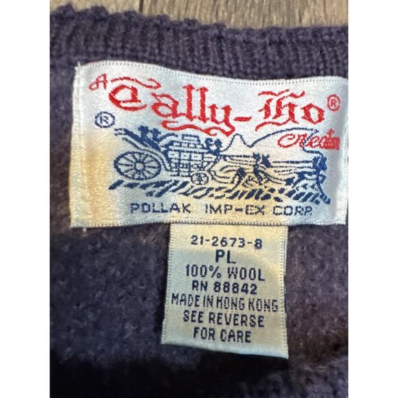 Tally-Ho Womens Wool Sweater Cardigan PL Purple Fair Isle Pattern Purple Gray - Picture 2 of 7